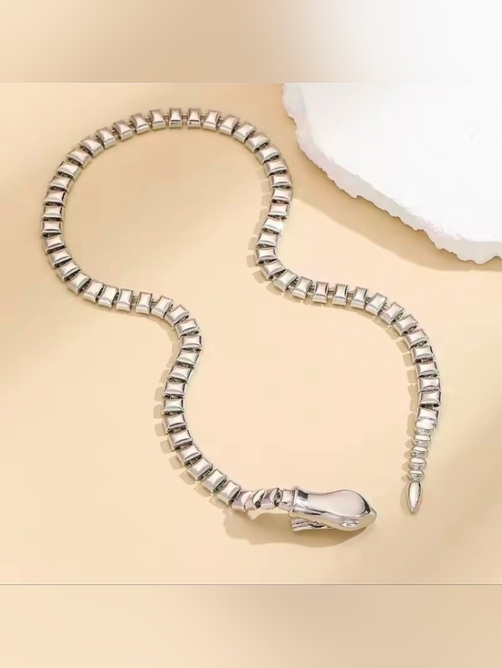 Silver Zipper-Style Y Drop Necklace - Picture 3 of 6